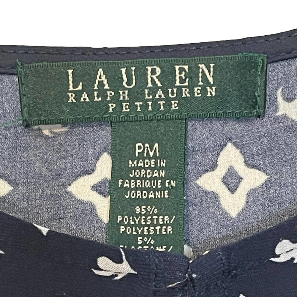 Lauren Ralph Lauren Petite Geo Keyhole Top 3/4 Sleeve Side Slit Hem Women Medium - Picture 6 of 8